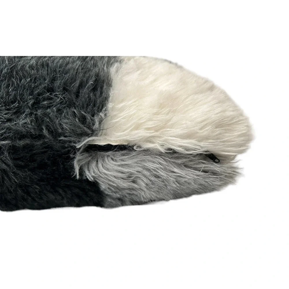 Farmhouse Buffalo‎ Check Plaid Throw Pillow Black White Rectangle Faux Fur 23x14
